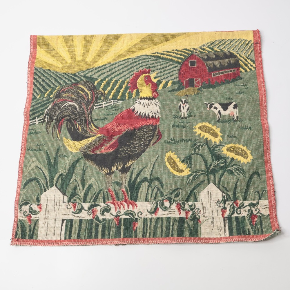 VTG Rooster Tapestry Farmhouse Textile Art Country Kitchen Decor Farm Rustic
